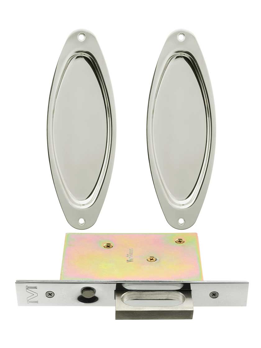 Moreland Pocket Door Mortise Edge Pull Set with Oval Pulls House of